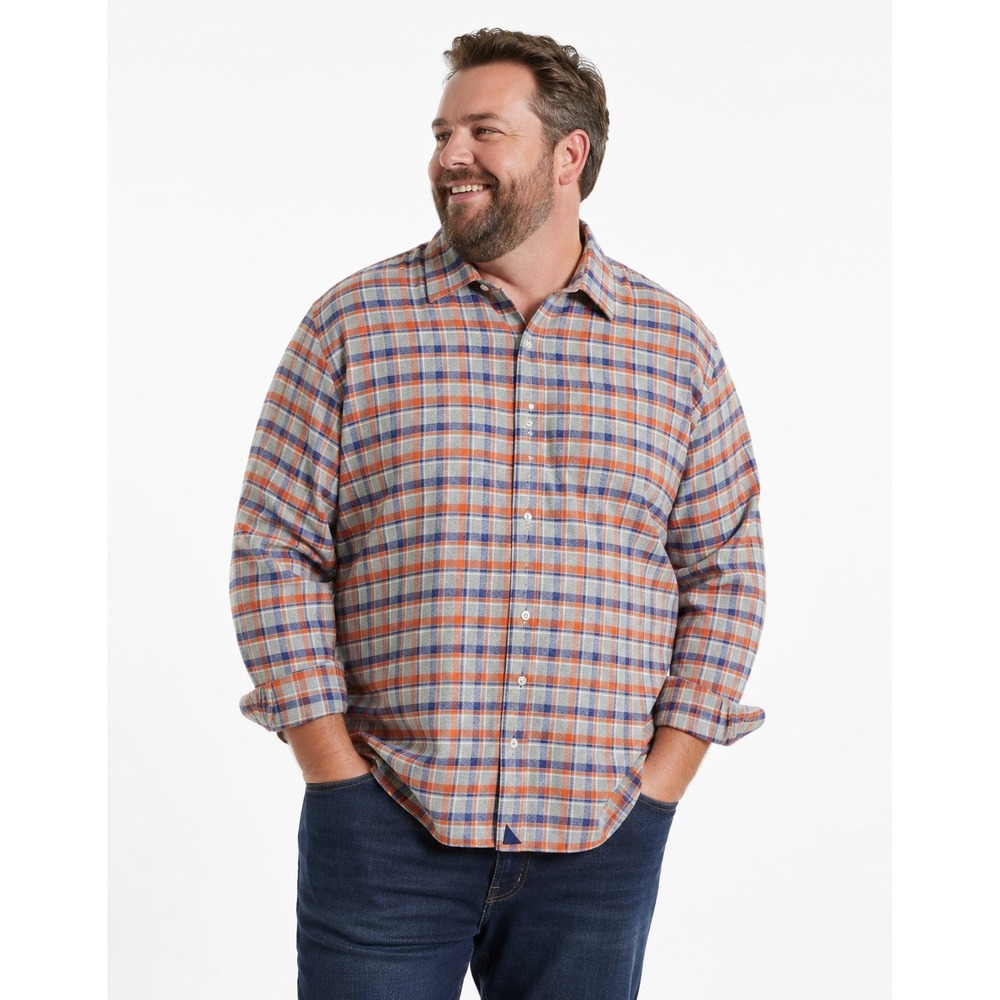 UNTUCKit‎ Mens XXXL Orange Gray Blue Plaid Flannel Button Down Shirt 3XL Cotton